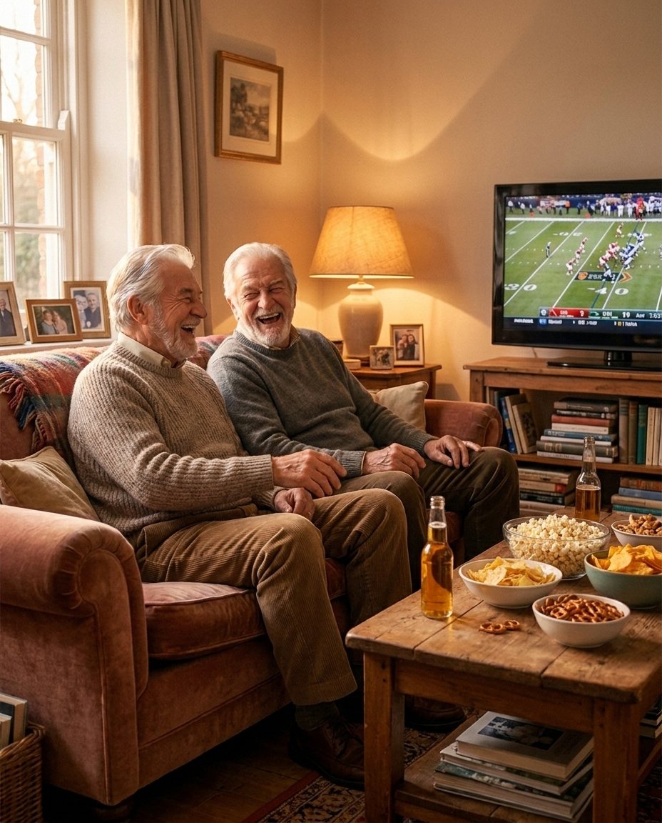 Frank and Walt laughing at the game